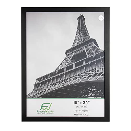 FrameWorks 18” x 24” 2-Pack Black Back-Loading Wooden Poster Frame with Classic Edges, 18 inchesx24 inches