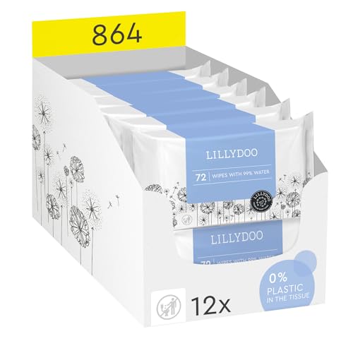 Image of Hypoallergenic & strong Baby Wipes with 99% Water, Unscented & Plastic-Free, 12 resealable Packs (864 Wipes Total)