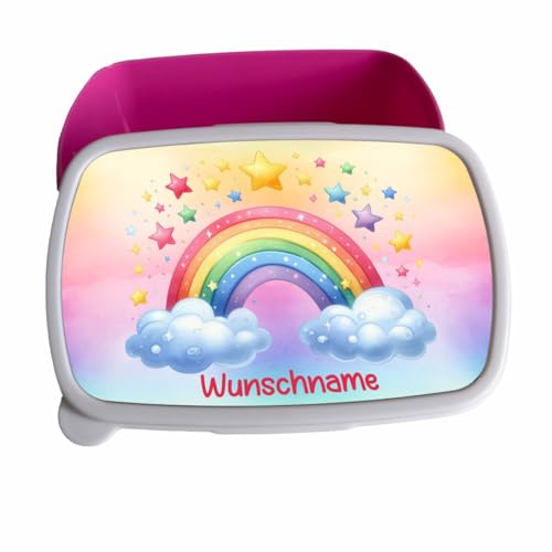 FOTOFOL Brotdose Kinder personalisiert mit Namen - Praktisch und einzigartig für jeden Tag - Lunchbox für die Schule - Geschenk zur Einschulung (Regenbogen)
