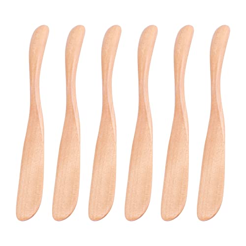 Pqahffowr Cuchillo De Mantequilla De Madera Esparcidor De Queso 6.5 Pulgadas, Cuchillo De Mermelada Cuchillo De Pastel De Mantequilla Máscara Cuchillo 6 Piezas