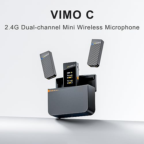 Sistema de Micrófono Inalámbrico Vimo C3 con 1 Receptor y 2 Micrófonos, Alcance de Transmisión de 200M, Batería Integrada con Estuche de Carga miniatura 5