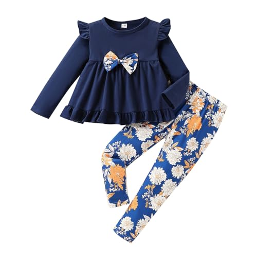 Image of Axumity Kid Girl Clothes Ruffle Sleeve Top Floral Allover Pants 3-9 Years Fall Outfit Set