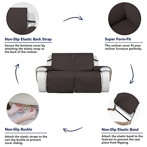 Purefit Water Resistant Reversible Sofa Cover For Reclining Sofa 2 Seat - Non Slip Split Recliner Couch Cover For Double Recliner, Washable Furniture Protector For Kid, Dogs (2 Seat, Chocolate/Beige) #TOP3
