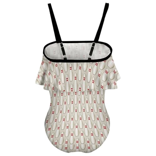 Bowling Pin Pattern Girls One-Piece Swimsuits Beach Bathing Suits Adjustable Swimwear for 6-12 Years2