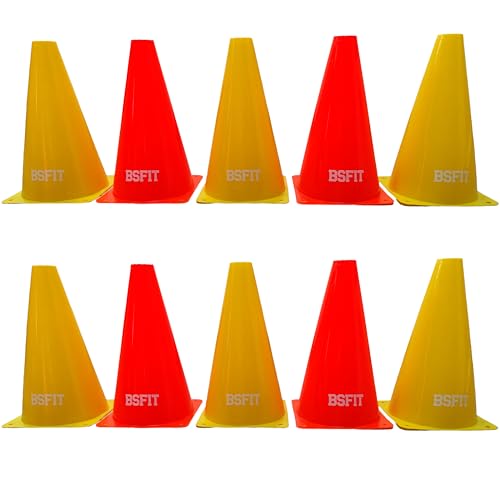 BSFIT Set de Entrenamiento de Agilidad para Fútbol, Conos, Champiñones, Vallas Regulables, Kit de Coordinación (10 Conos de 23cm)