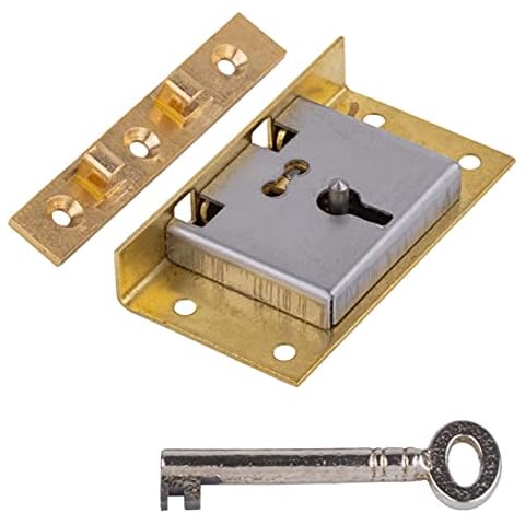 Large Brass Half Mortise Chest or Box Lid Lock w/ Skeleton Key | S-11 (with Two Keys) Cover