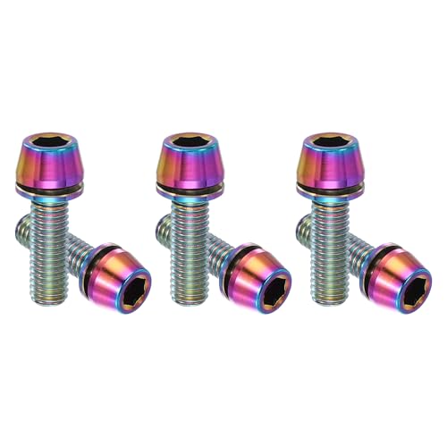 PATIKIL M5x16mm チタン製自転車ステムボルト、6個入り ヘックステーパーヘッドボルト マウンテンバイク用ボルト交換ワッシャー付き 自転車ステムパーツ用 カラフル