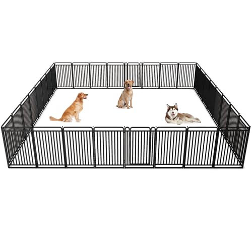 Image of Dog Playpen,Portable Outdoor Dog Fence, Dog Pen Indoor, Dog Playpen for Large /Medium /Small Dogs, Dog Fences for The Yard,with Doors Foldable Metal Dog playpen (40 inch, 32 Panels), Silver