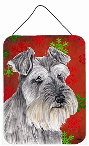Caroline's Treasures Schnauzer Red Snowflakes Holiday Christmas Metal Wall or Door Hanging Prints, 16" x 12", Multicolor