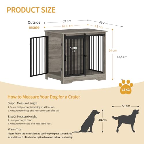 Hzuaneri Hundekäfig Möbel, 69 cm Hundebox, 2 Türen, Moderne Hundekäfig Indoor für kleine/mittlere/große Hunde, Beistelltisch, Hundebox für Zuhause 69 × 49 × 64,5 cm, Hell Elfenbein DFC84305B