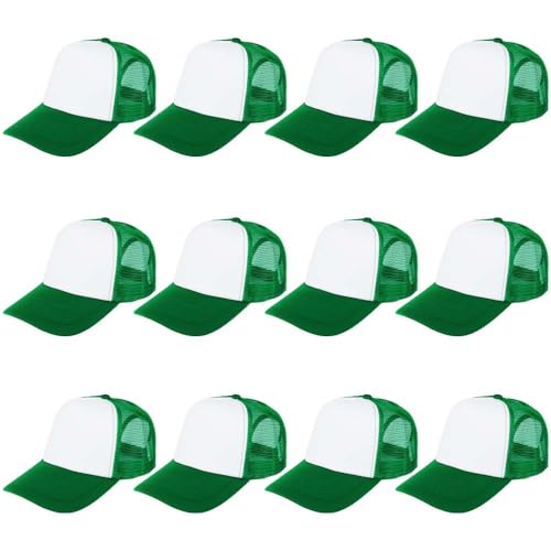 ZH 12 Pcs Sublimation Trucker Hats Blank Mesh Baseball Cap Polyester Bulk Mesh Trucker Hat for Men and Women Green
