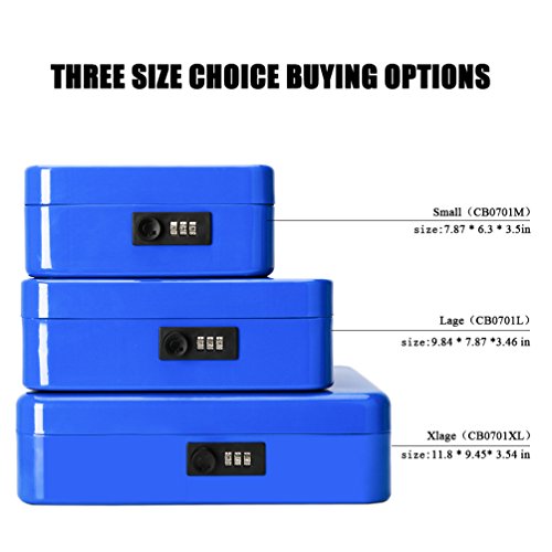 Jssmst Medium Cash Box with Combination Lock-Durable Metal Cash Box with Money Tray Blue, 7.87 x 6.3 x 3.35 inches, CB0702M