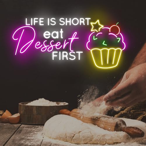 Image of Life Is Short Eat Dessert First Neon Sign, Dessert Cake Store Wall Decor, Cupcake Bakery Led Lights, Strawberry Cake, Tea & Cake Shop, Restaurant Gaming Hotel Shop Club Restaurant, Family Party