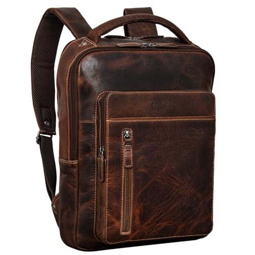 STILORD Tory Leder Rucksack Groß Herren Damen Business Vintage Rucksack Laptoprucksack 13-14 Zoll Handgepäck Reiserucksack Travel Backpack Echtleder Farbe:luino - braun
