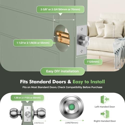 Fingerprint Door Lock,Smart Door Knob, Smart Biometric Door Lock Fingerprint Door knob with App Control Suitable for Bedroom,Utility Room,Apartments Offices,Hotels(Silver) - Image 6