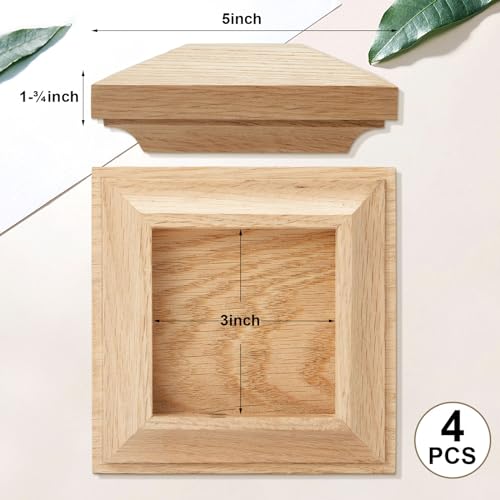 Sasylvia 4 Pcs 5" x 5" Red Oak Wood Newel Post Cap (fits True 3" x 3") Fence Post Cap for Topper Top Resistant Decking Caps for Indoor Outdoor Fences Decks and Mailboxes Cover by Sasylvia - Used condition - Image 2