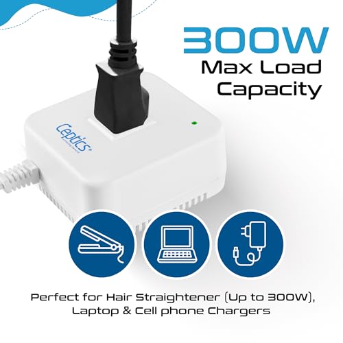 Image of Ceptics 300 Watt Step Down Voltage Converter - Converts 220V /240V to 110V /120V - Perfect for Hair Straighteners, Laptops, and Chargers - CE Certified Travel Converter