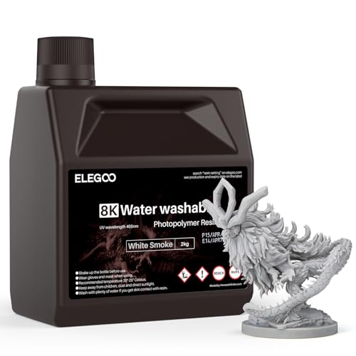 ELEGOO 8K Resina Lavable con Agua de Fotopolímero 405nm LCD Resina de Curado UV Mejor para Saturn 2 8K LCD 3D Impresora, Blanco Humo 2000g