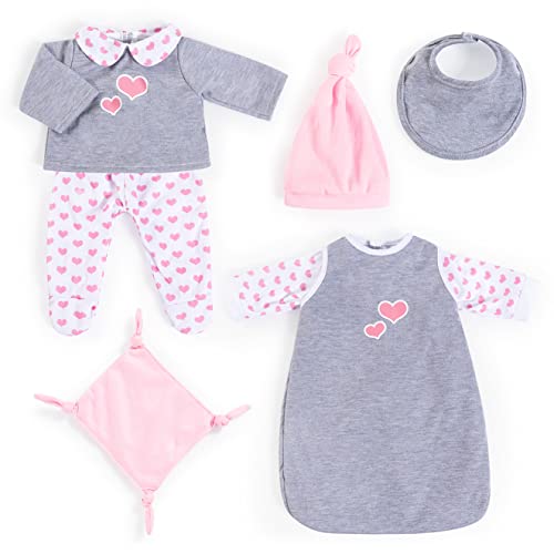 Bayer Design 84619AH Ropa de muñecas de 40 a 46cm, Accesorios para muñeca, Vestidos para muñecas, Saco de Dormir, pantalón, Top, Gorro, Babero, doudou