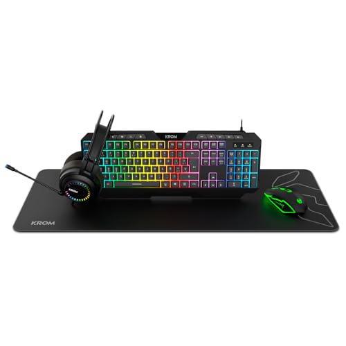 Pack Gaming KARRIER - LED RGB Rainbow, tastiera a membrana, mouse ottico 3600 dpi, cuffie stereo da 50 mm, tappetino in gomma antiscivolo, layout spagnolo, colore nero - Tastiera gaming - Immagine 5