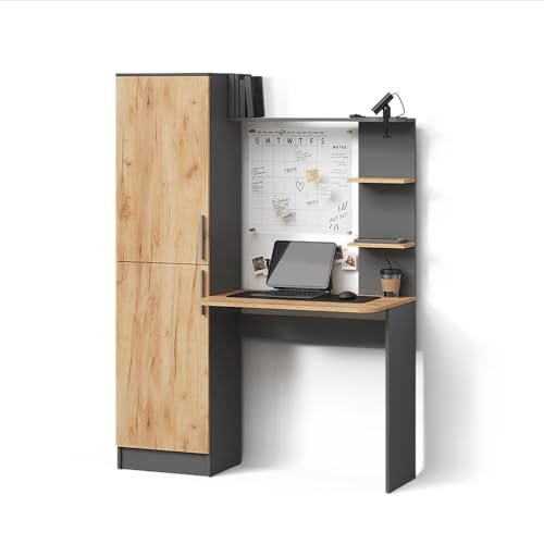 Livinity Schreibtisch Rina, Anthrazit/Goldkraft Eiche, 122.9 x 168 cm