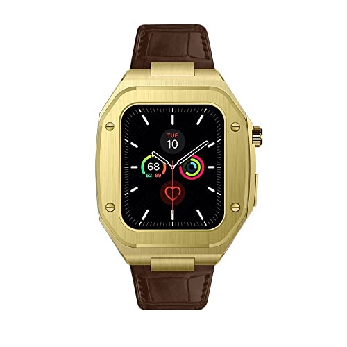 Boîtier métal Apple Watch résistant avec bracelet cuir véritable agate pour iWatch 8 7 6
