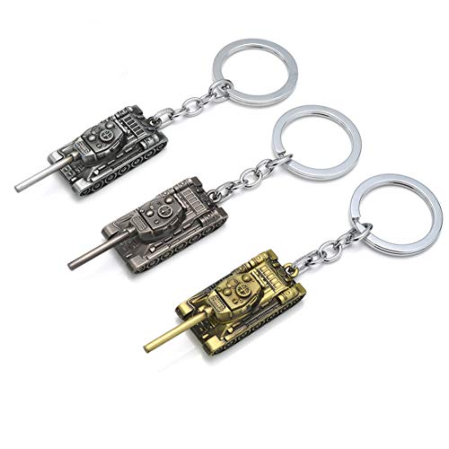 King&Pig 3pcs Men Tanks KeyChains Alloy Metal Tank Model Pendent Keyrings Gift Key Chains Rings Holder Car Fans Souvenirs