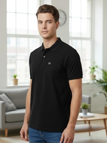 Image of Lux Cozi Men's Cotton Blend Polo T-Shirt with Chest Pocket | Collar T-Shirts for Men | Half Sleeves | Plain - Regular Fit (Pack of 1)