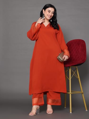 Image of Varanga Women Straight fit Rust kurta with a tonal bottom, designed for comfortable casual and semi formal wear.