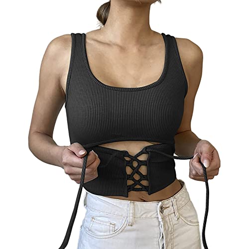 Women s Basic Spaghetti Strap Camisole Comfy Solid Color Sleeveless Vest Ribbed Knit Undershirt Top Breathable Tank Top Black