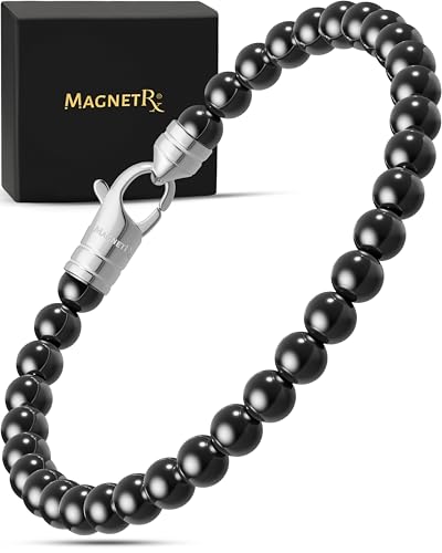 MagnetRX Hematite Magnetic Bracelet Max Strength Magnet Stones Elegant Beaded Hematite Bracelets for Men and Women (Classic | Medium)