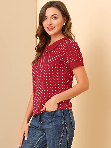 Allegra K Women's Peter Pan Collar Vintage Polka Dots Top Large Red #TOP3