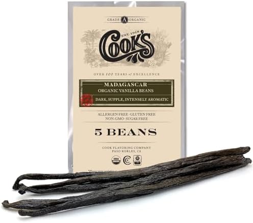 5 Organic Madagascar Whole Vanilla Beans, Grade A Vanilla Pods, Premium Vanilla Beans for Making Extract & Baking - Cook’s