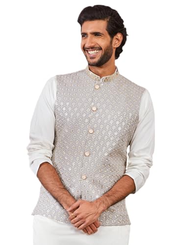 Image of VASTRAMAY Men's Embroidered Nehru Jacket - Festive Ethnic Waistcoat for Festive, Wedding, Party & Traditional Occasion Outfit