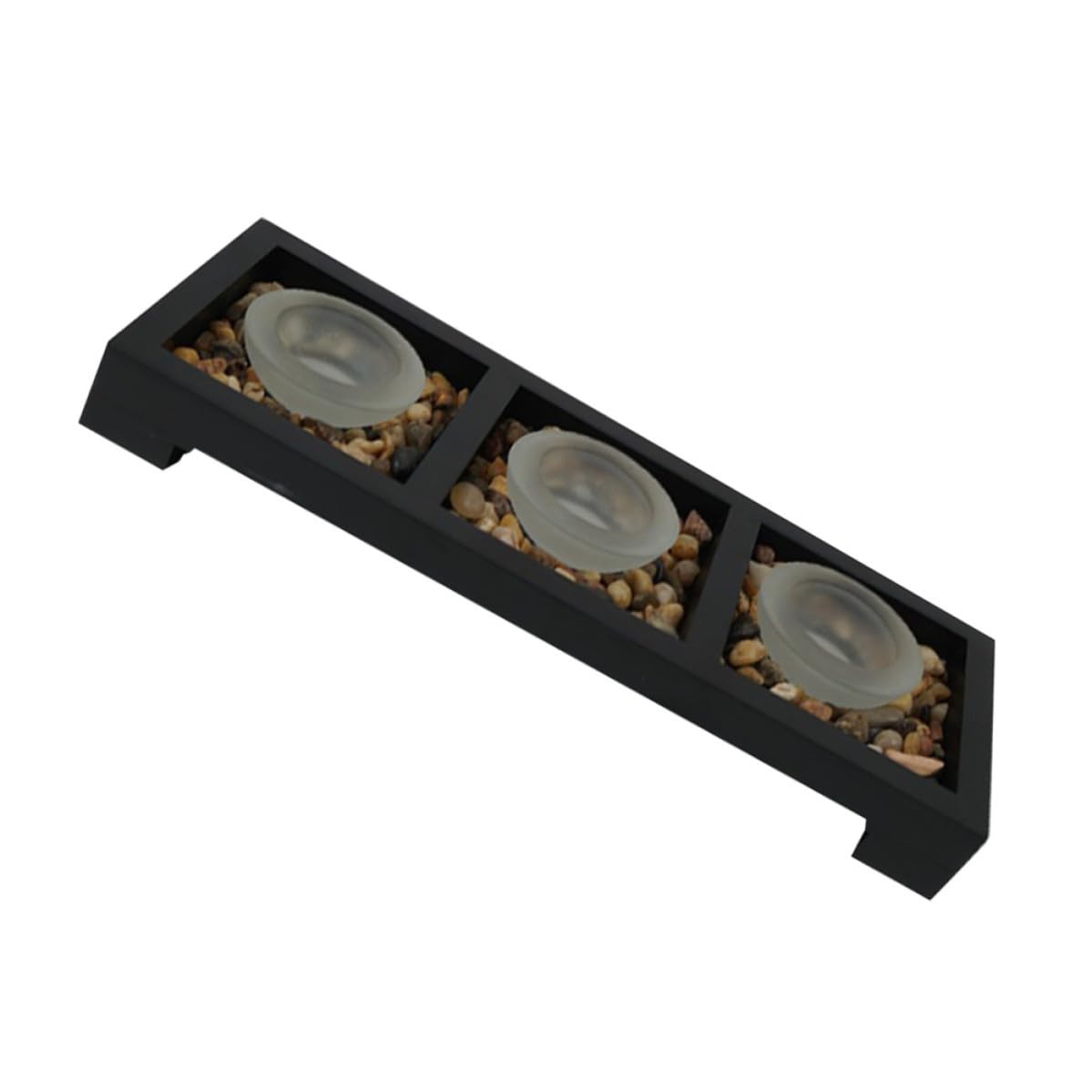 Portavelas de Vidrio Esmerilado para Té, Base de Madera Negra