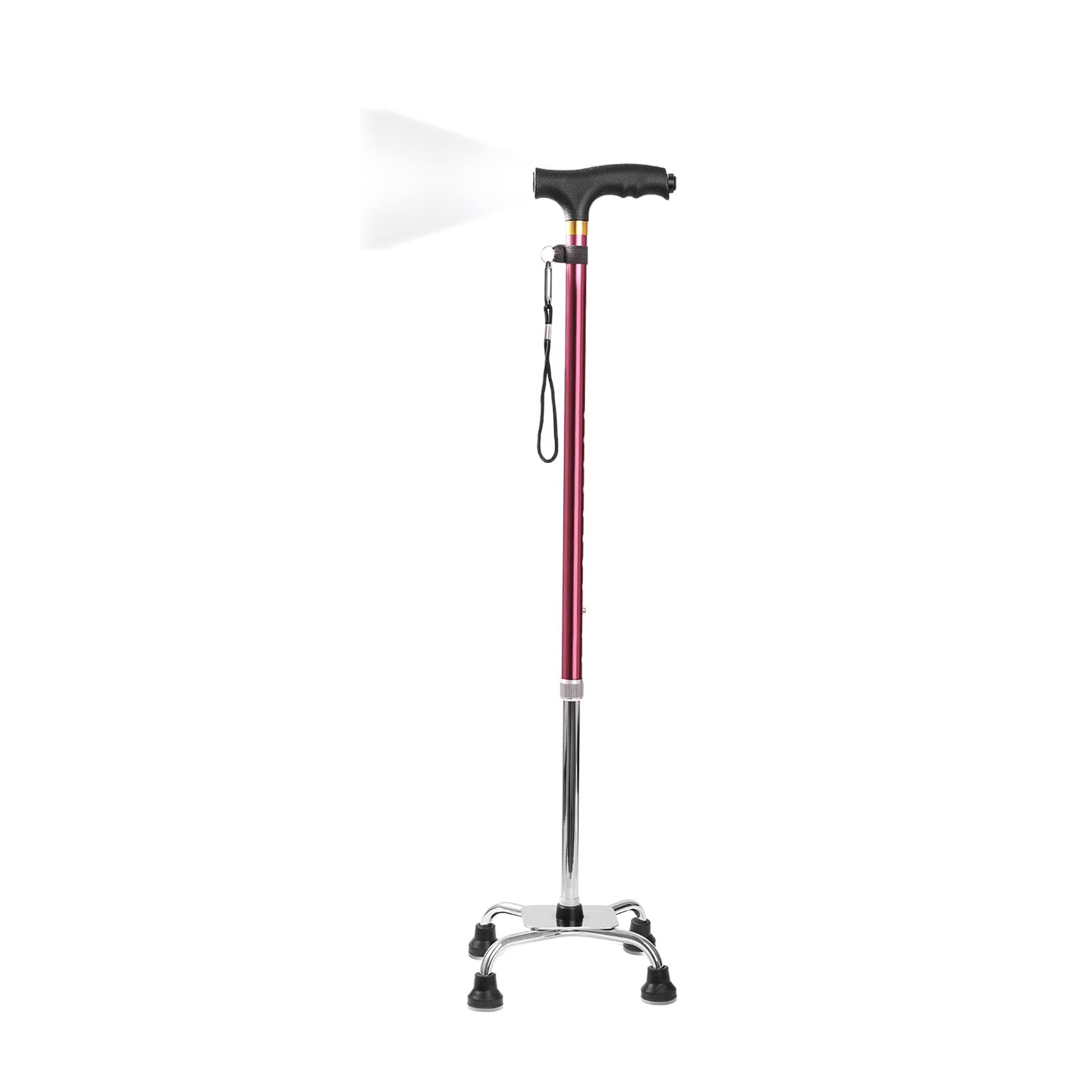 Quad Cane,Adjustable Walking Cane with 4-Pronged Base for Extra Stability,Sturdy Quad Walking Cane with Led Lights,Lightweight Quad Cane with Small Base,Portable Stick for Men & Women and Seniors