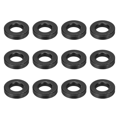 sourcing map 12 arandelas planas negras de 1 pulgada para tornillo M24, arandelas de metal de acero de 24 mm de diámetro interior de 50 mm de diámetro exterior de 10 mm de longitud para uso industrial