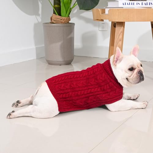 KCFESTIHUE 2 Pack Dog Sweaters for Medium Dogs Turtleneck Pullover Cable Knit Stretch Clothes French Bulldog Dachshund Boston Terrier Corgi Beagle Pug Boy Girl Pets Winter Clothes (M, Pink & Red) by KCFESTIHUE - Image 7