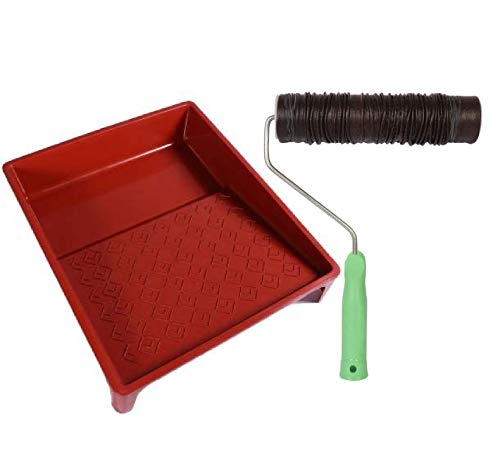 Image of KAPIL Painting Tools Combo of 1 Premium Paint Tray for 9 inch Paint Rollers, and 1 KAPIL Wall Paint 9 INCH DRAGGING Designer Roller (Imported Premium) - Black Colour