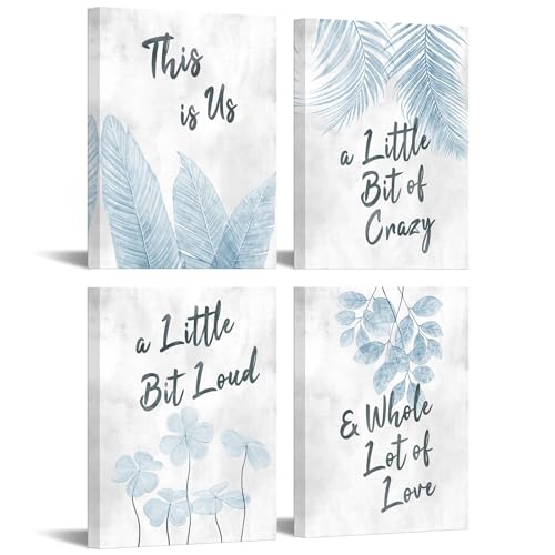 sechars Botanical Plant Canvas Wall Art Blue and Grey Bathroom