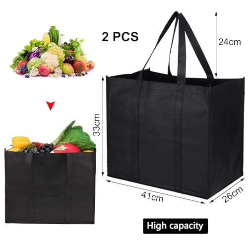 JOOTUEPO Einkaufstasche Faltbar, 2 Stück Große Wiederverwendbare Einkaufsbeutel, 41 x 33 x 26 cm Einkaufstasche mit langem Henkel, Tragetasche mit Henkel für Einkaufen und Travel Outdoor Camping