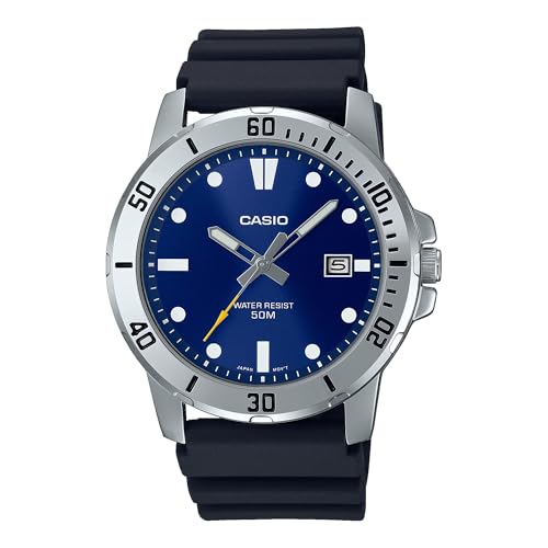 Image of Casio MTP-VD01-2EV Men's Enticer Black Resin Band Blue Dial Sporty 50M WR Analog Watch