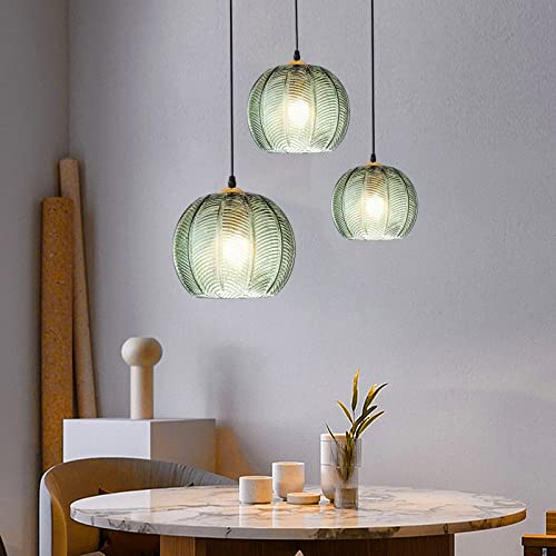 rzoizwko 3-Licht Glas Pendelleuchte, Grün Glas Schirm, E27 Fassung,...