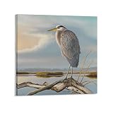 Egret Bird Wall Art Bird Wall Art Marine Bird Painting Wild Great Blue Heron Poster Canvas Painting