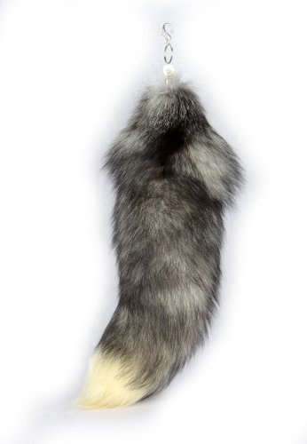 Ursfur 20" Silver Blue Fox Tail Fur Key Chain Bag Charm Tassel Hook Cosplay Toy #TOP1