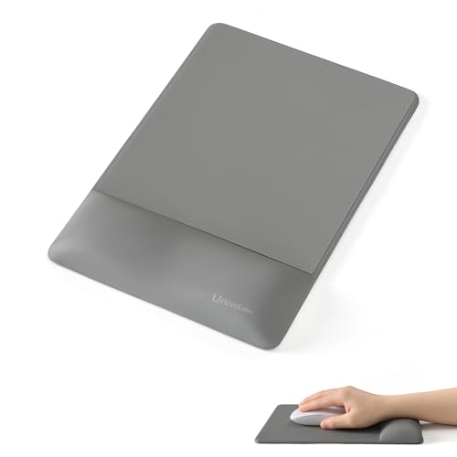 UnivoColors マウスパッド リストレスト一体型 手首置き プレミアムPU素材 人間工学デザイン 長時間操作のサポート 疲労低減 低反発クッション 手首痛み緩和 底面に滑り止め(グレー,MP)