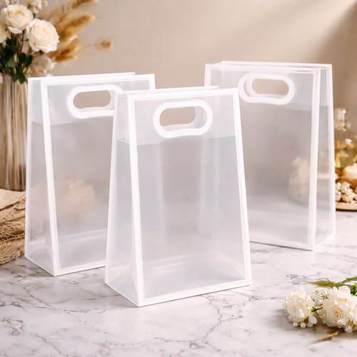 Image of SATYAM KRAFT 6 Pcs Translucent Multipurpose Reusable Gift Bags | Gift for Her /Him, Wedding Return Gifts Baby Shower Anniversary Birthday Hamper Shopping, Party Favors (White - Medium)