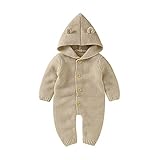 Neugeborene Baby Mädchen Jungen Kleidung Langarm Gestrickt Kapuze Strampler Body Overall Jacke Frühchenkleidung Erstausstattung Babysachen Set Herbst Winter Babykleidung Khaki-Bärenohr 18-24 Monate
