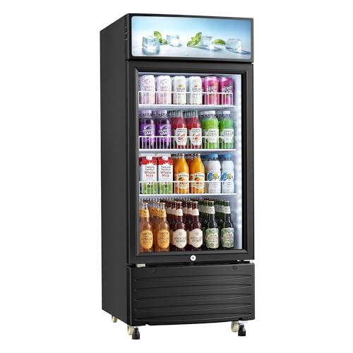 Image of 6 Cu.Ft Commercial Display Fridge with LED Lightbox & Glass Door | Glass Door Beverage Cooler, Adjustable Shelves, for Bar Cafe Shop, ETL Certified, Energy Efficient, with Lock & Casters