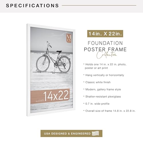Image of MCS Foundation 14x22 Poster Frame Traditional White, Vertical & Horizontal Wall Hanging Large Picture Frame for Photos, Posters & Art Prints (1-Pack)